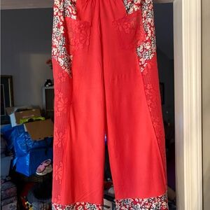 New POL Red Floral Cropped Jumpsuit